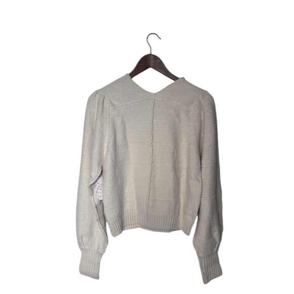 Free People Vanilla Textured V-Neck Sweater Pullover Balloon Sleeves Medium - Picture 3 of 6
